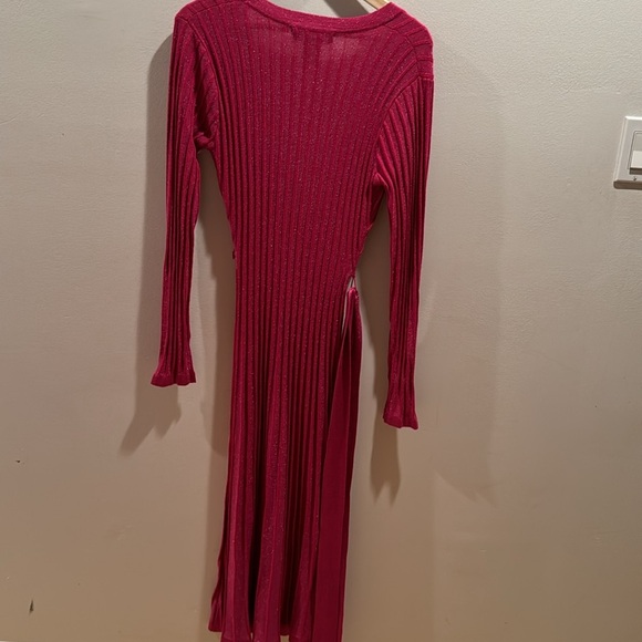 NWT Flying Tomato pink ribbed wrap dress with metallic shimmers Large - Picture 6 of 6